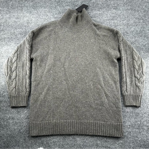 Naadam Sweater Womens Large Merino Cashmere Cable Turtleneck RG Maried‎ Gray - Picture 1 of 11